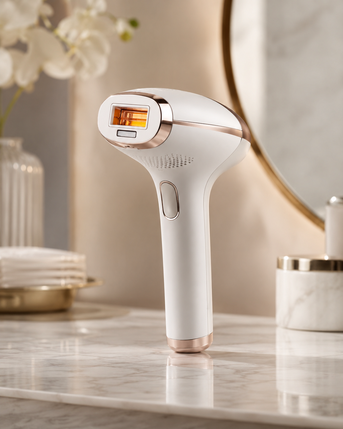 Premium generic IPL hair removal device close-up in a beauty-tech setting